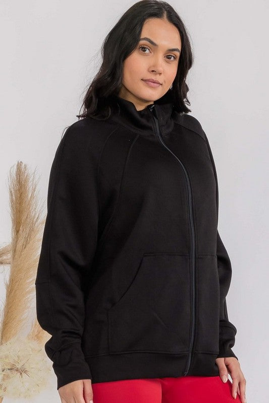 Women's Ultra Soft Funnel Neck OverSize Zip Jacket