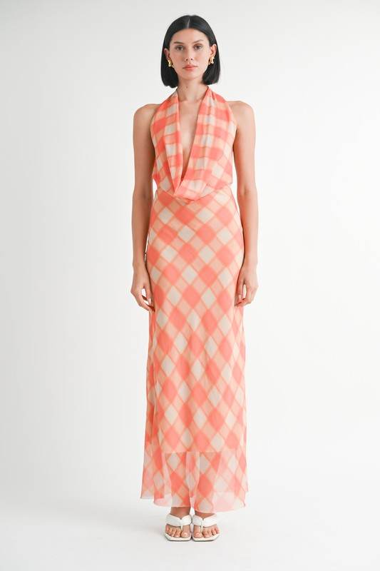 HALTER MAXI SATIN DRESS WITH OPEN BACK