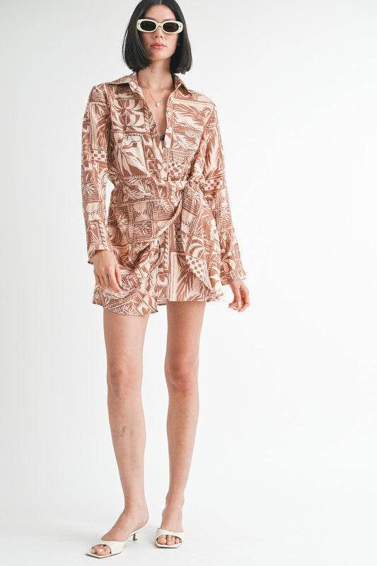 WRAPPED BUTTON UP MINI DRESS