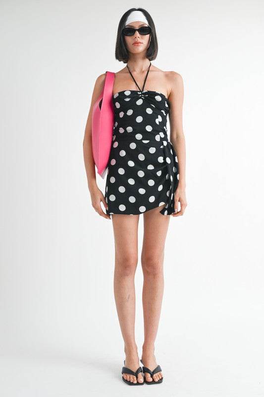 MINI RUCHED POLKA DOT DRESS