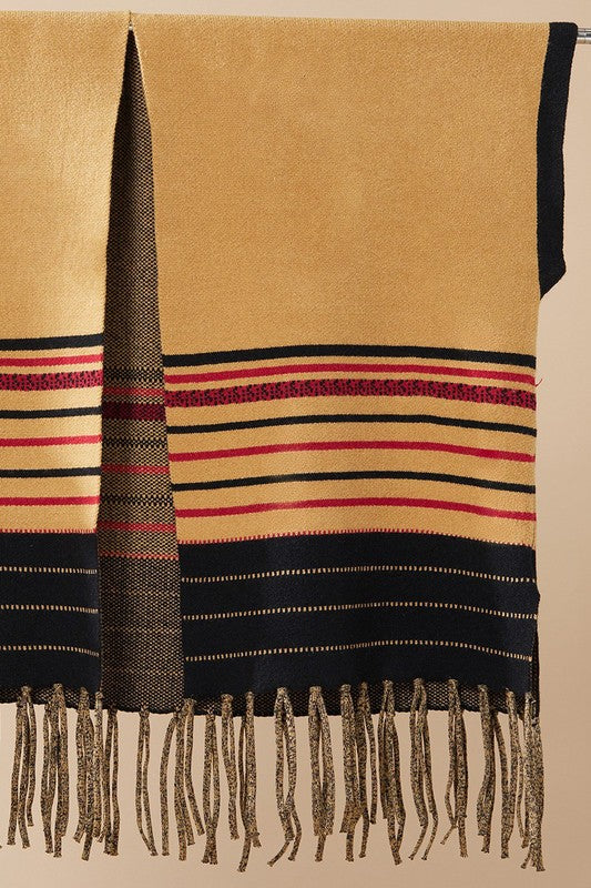 Western Striped Fringed Ruana Poncho Cardigan