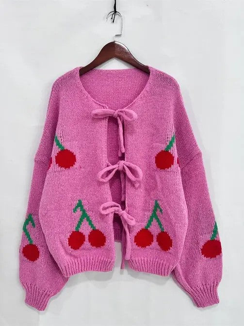 Front tie cherry cardigan