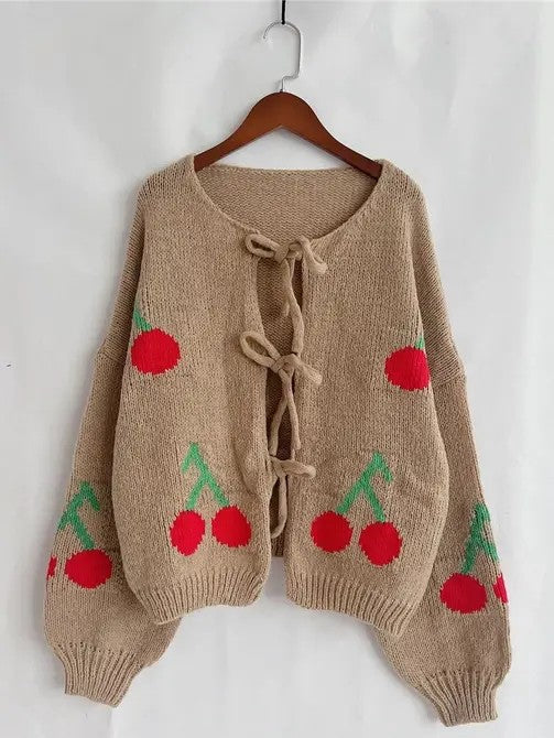 Front tie cherry cardigan