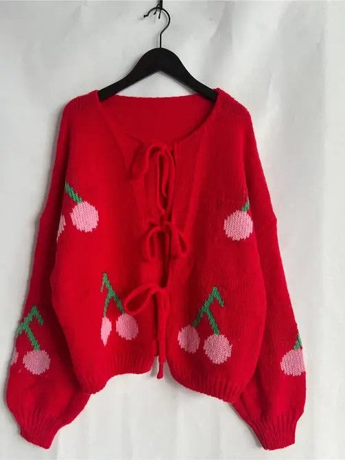 Front tie cherry cardigan