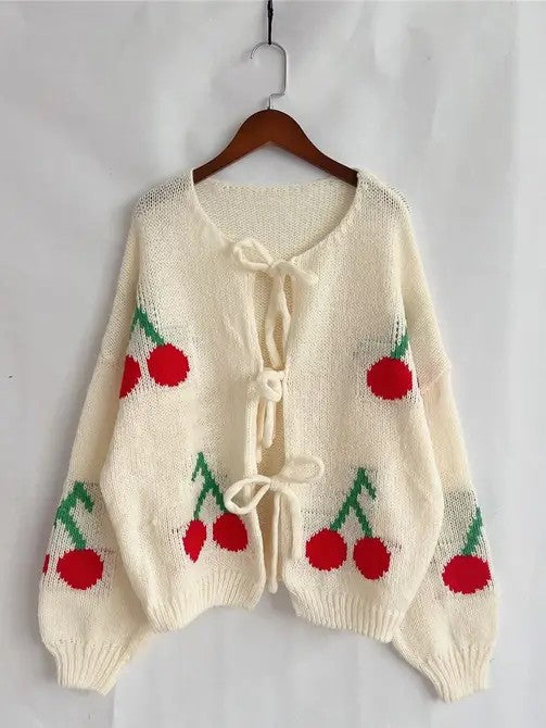 Front tie cherry cardigan