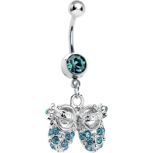 Blue Zircon Jeweled Baby Shoes Belly Ring