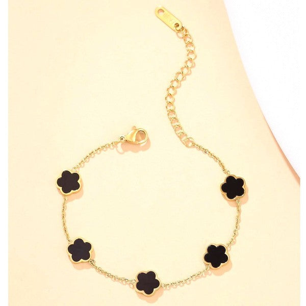 5 Leaf Clover Stainless Steel Link Chain Bracelet