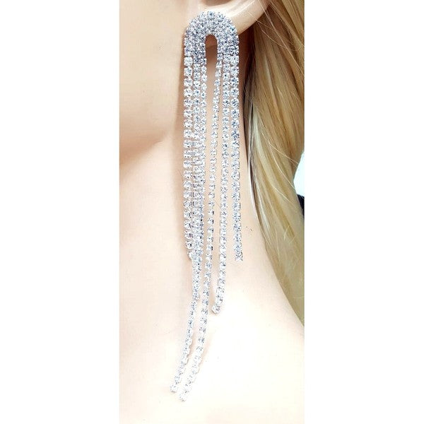 Reversed U Waterfall Rhinestone Earrings