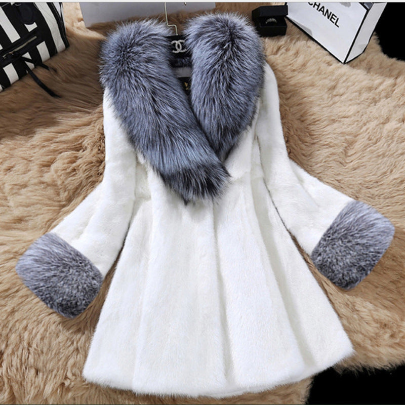 Women Autumn Winter Special Fur Coat Artificial Mink Hair Women Long Cut Coat Fox Fur Big Fur Collar