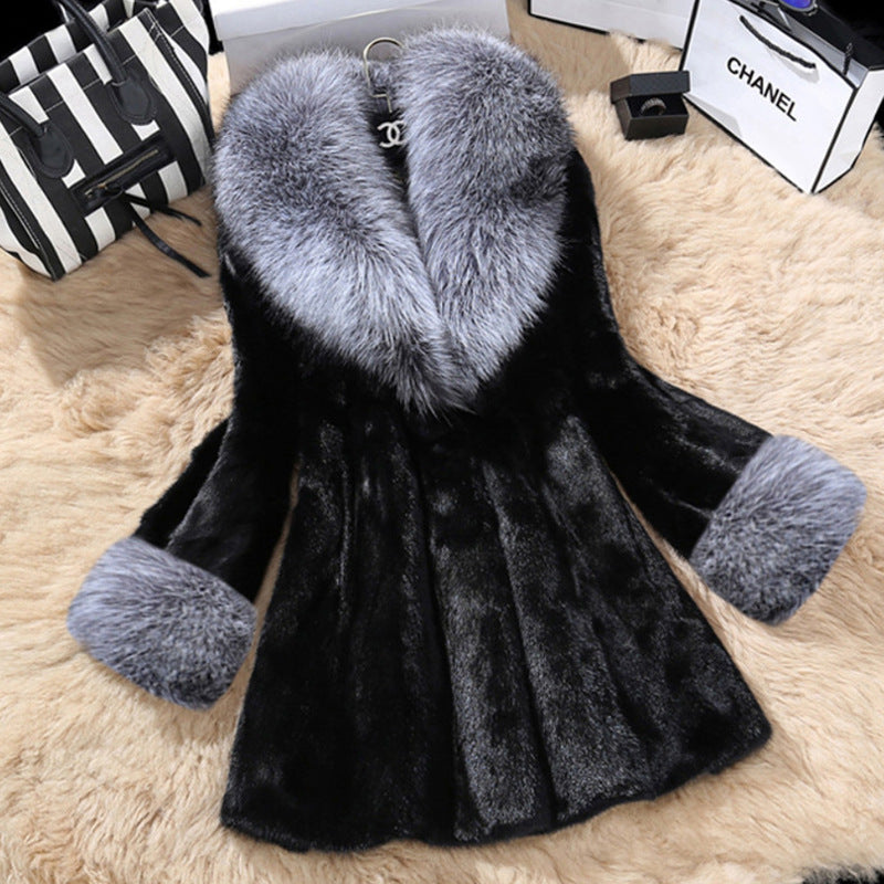 Women Autumn Winter Special Fur Coat Artificial Mink Hair Women Long Cut Coat Fox Fur Big Fur Collar