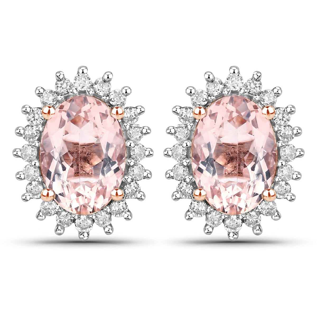 1.61 Carat Genuine Morganite and White Diamond 14K Rose Gold Earrings
