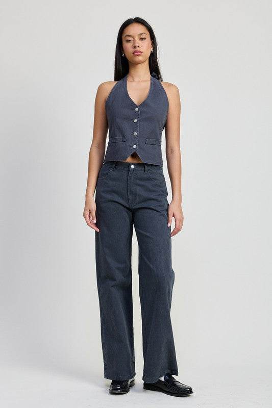 FOLDED FITTED DENIM PANTS