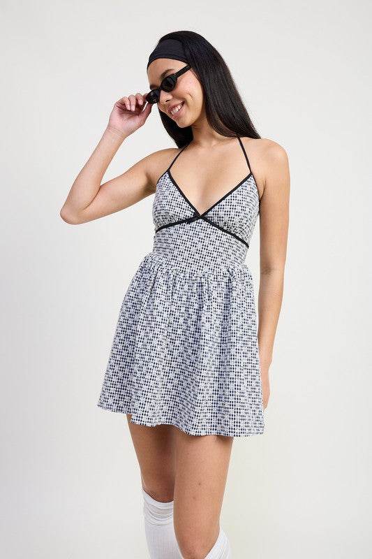 GINGHAM HALTER NECK MINI DRESS