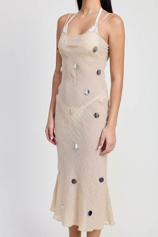 SQUARE NECK MIDI BIAS DRESS