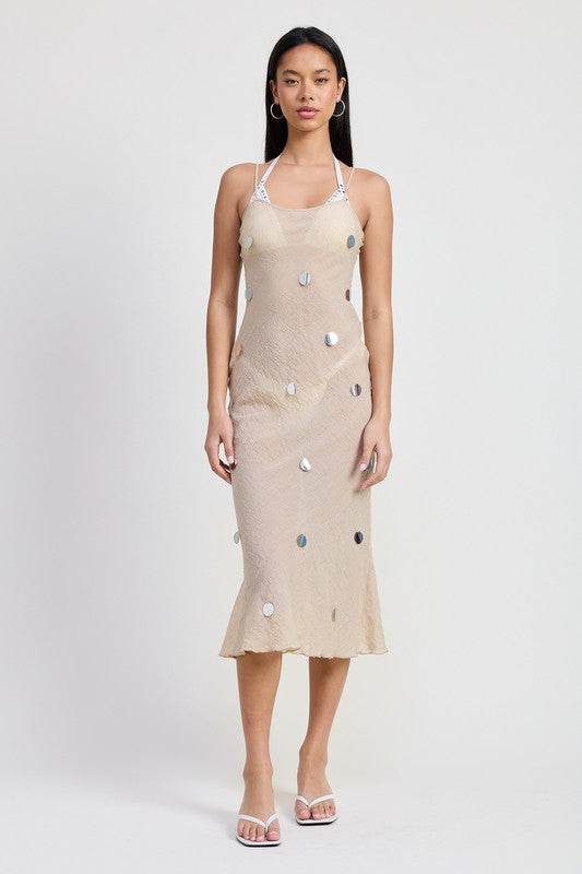 SQUARE NECK MIDI BIAS DRESS