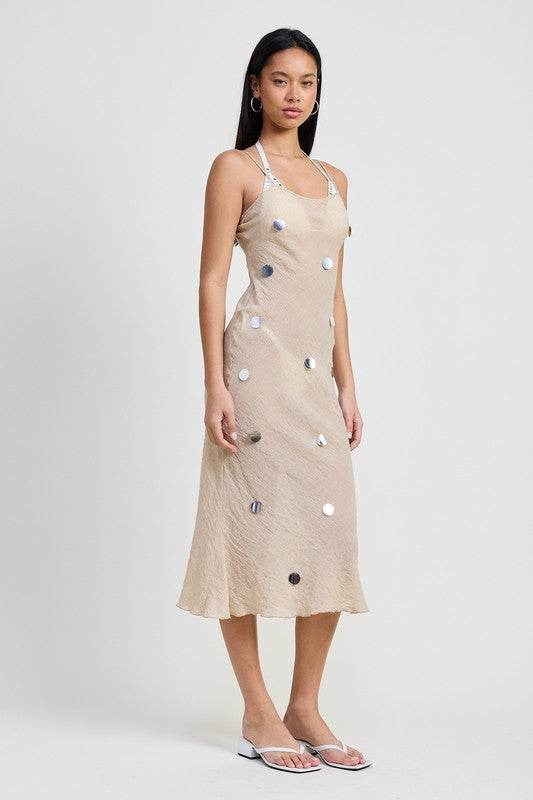 SQUARE NECK MIDI BIAS DRESS
