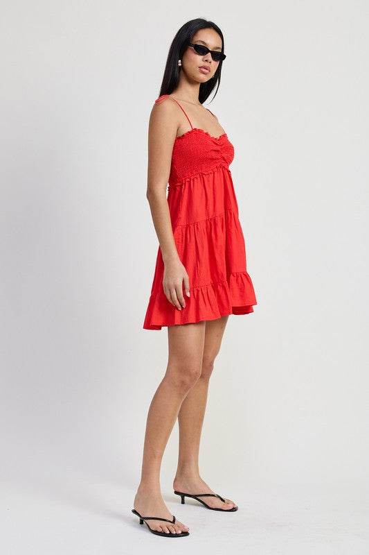 RUFFLED MINI DRESS WITH SMOCKING