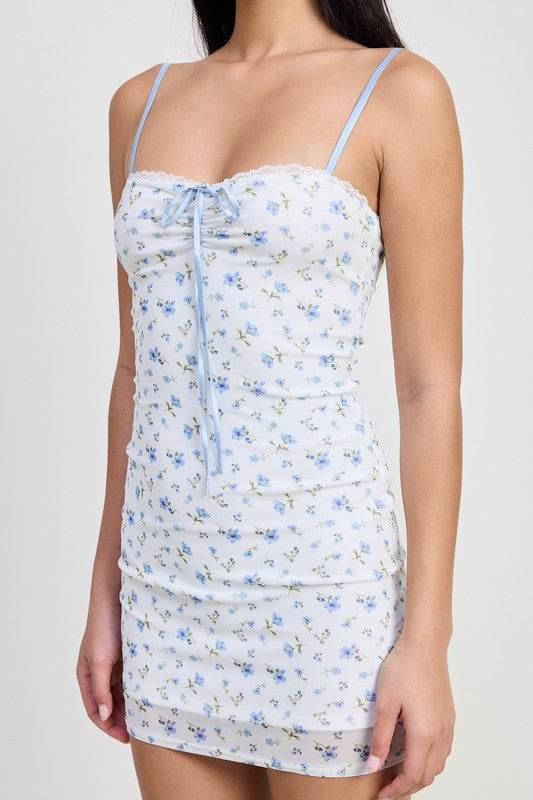 MINI FLORAL DRESS WITH PEEK A BOO LACE
