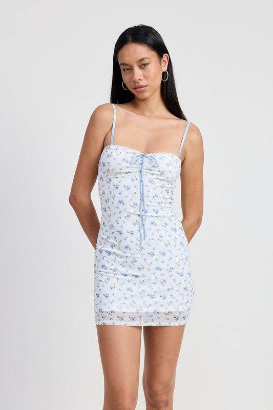 MINI FLORAL DRESS WITH PEEK A BOO LACE