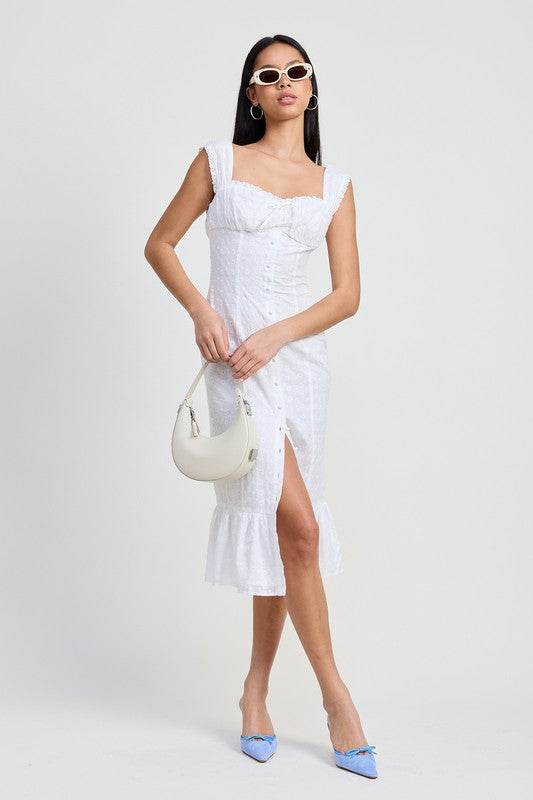SQAURE NECK MIDI CAP SLEEVE DRESS