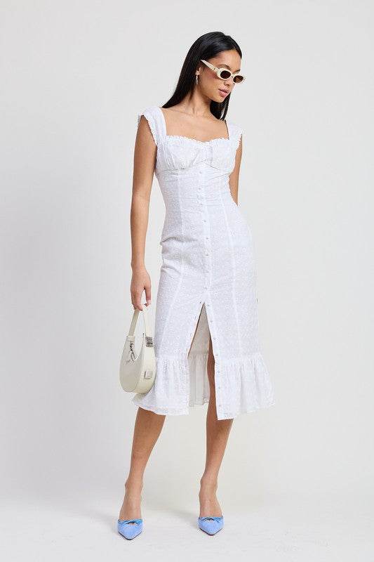 SQAURE NECK MIDI CAP SLEEVE DRESS