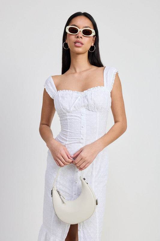 SQAURE NECK MIDI CAP SLEEVE DRESS