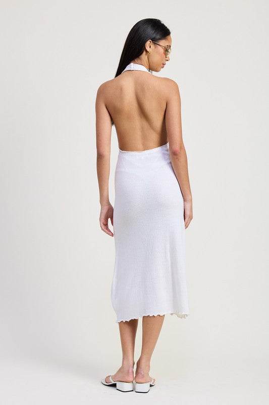 COWN NECK MIDI OPEN BACK DRESS