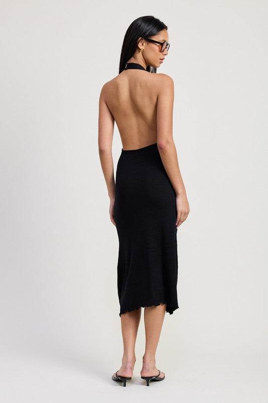 COWN NECK MIDI OPEN BACK DRESS