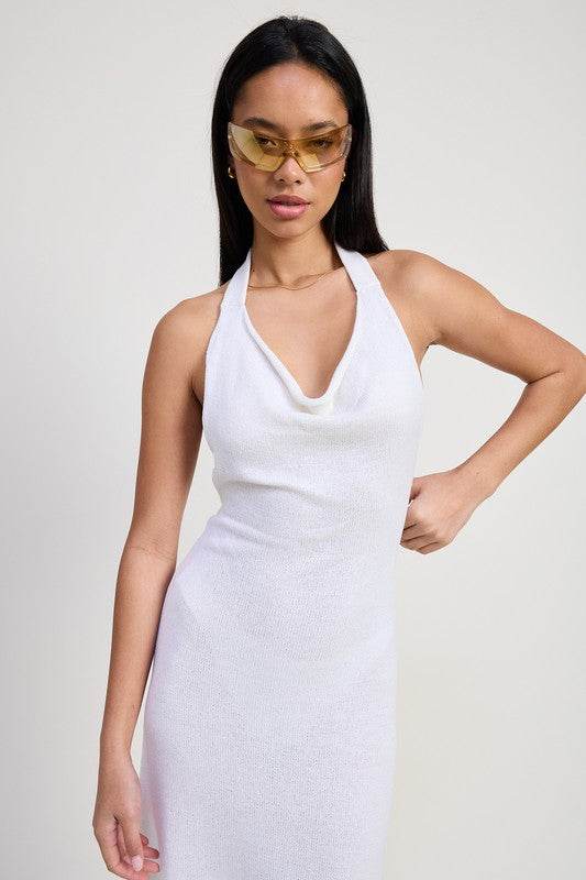 COWN NECK MIDI OPEN BACK DRESS