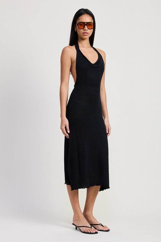 COWN NECK MIDI OPEN BACK DRESS