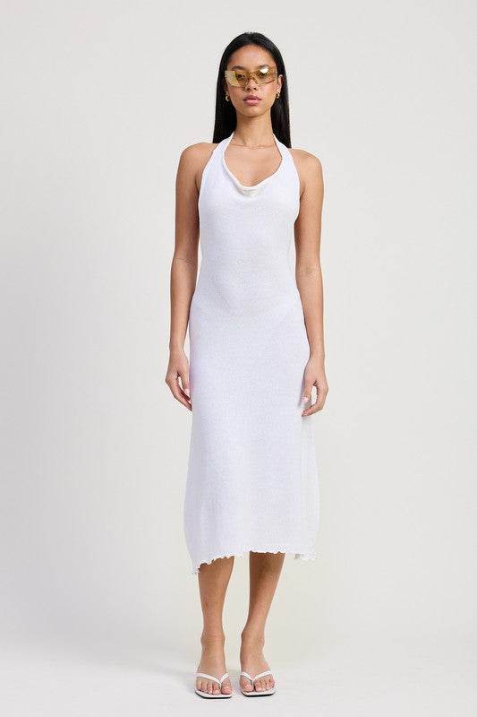COWN NECK MIDI OPEN BACK DRESS