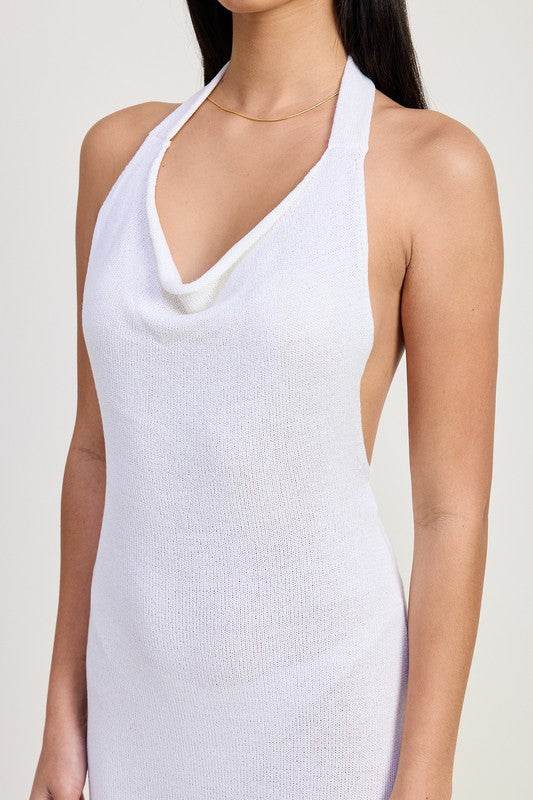 COWN NECK MIDI OPEN BACK DRESS
