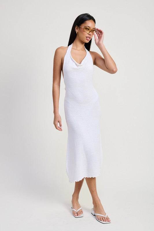 COWN NECK MIDI OPEN BACK DRESS