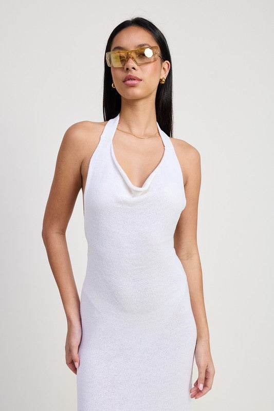 COWN NECK MIDI OPEN BACK DRESS