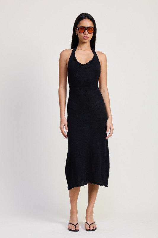 COWN NECK MIDI OPEN BACK DRESS