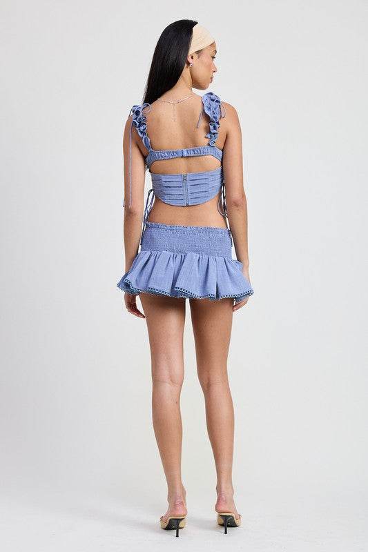 RUFFLED TIE BACK TOP WITH OPEN BACK