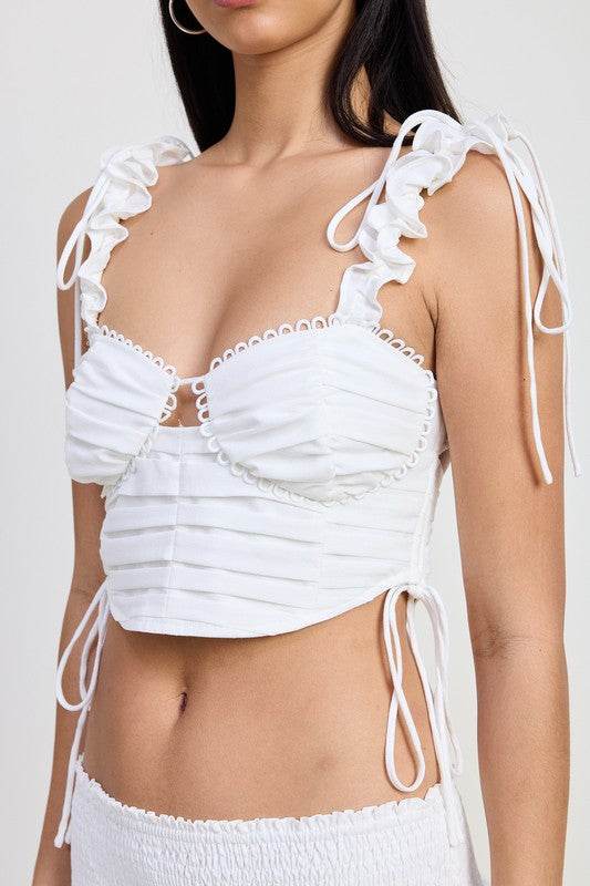 RUFFLED TIE BACK TOP WITH OPEN BACK