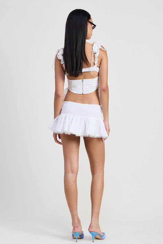 RUFFLED TIE BACK TOP WITH OPEN BACK