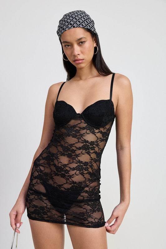 MINI LACE SHEER DRESS