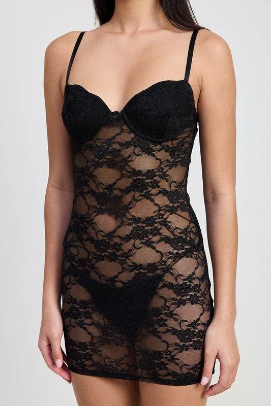 MINI LACE SHEER DRESS