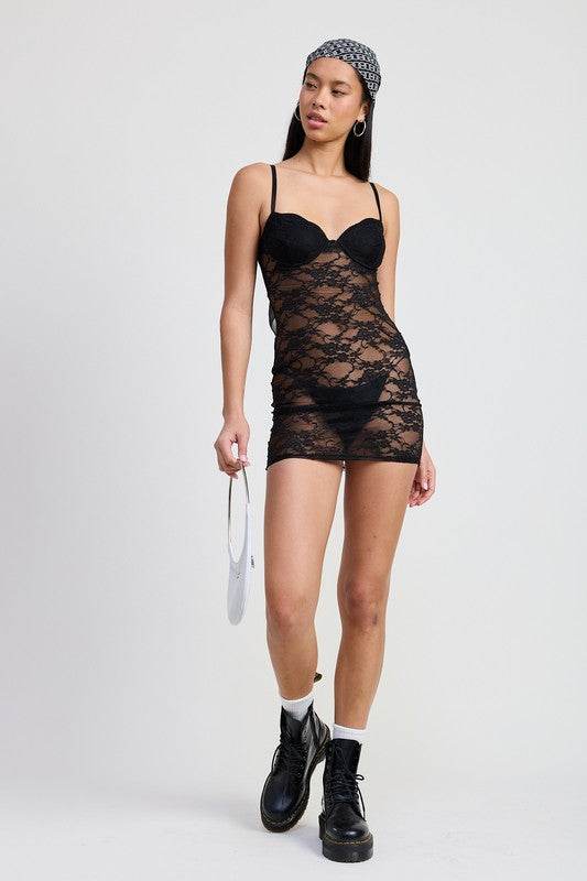 MINI LACE SHEER DRESS