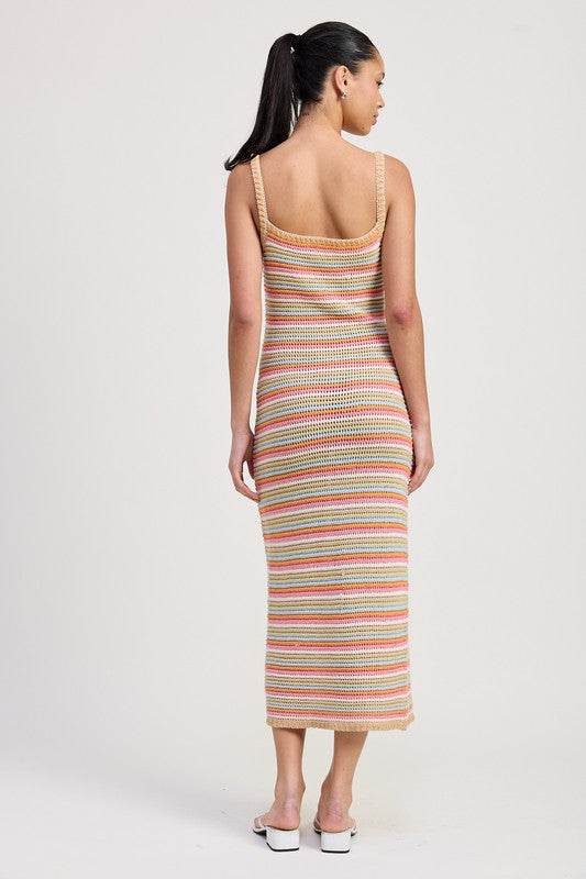 MIDI CROCHET SQAURE NECK DRESS