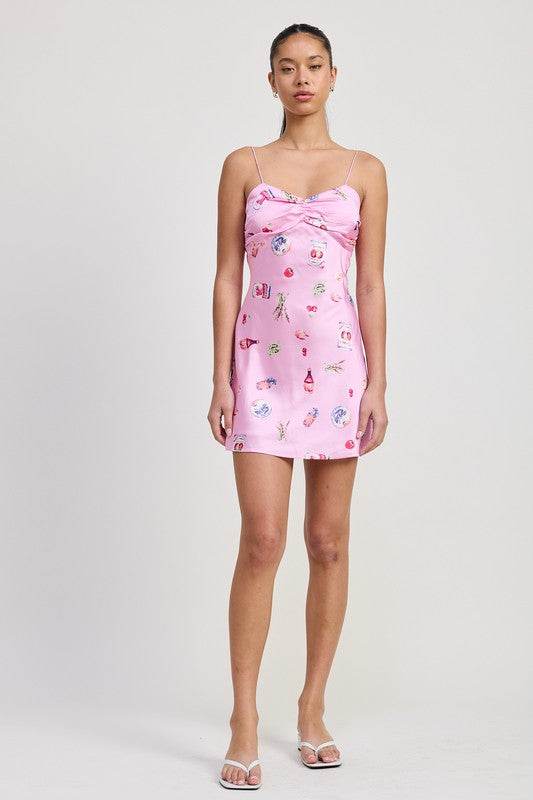 FLORAL MINI SATIN DRESS WITH SPAGHETTI STRAPS