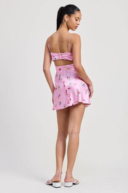 FLORAL MINI SATIN DRESS WITH SPAGHETTI STRAPS
