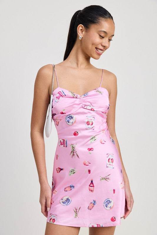 FLORAL MINI SATIN DRESS WITH SPAGHETTI STRAPS