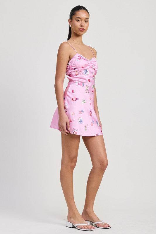 FLORAL MINI SATIN DRESS WITH SPAGHETTI STRAPS