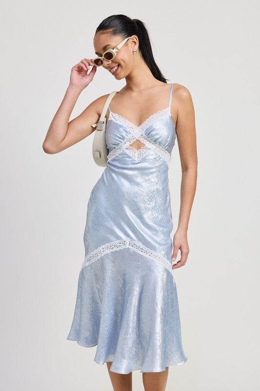 LACE TRIM MIDI SLIP DRESS