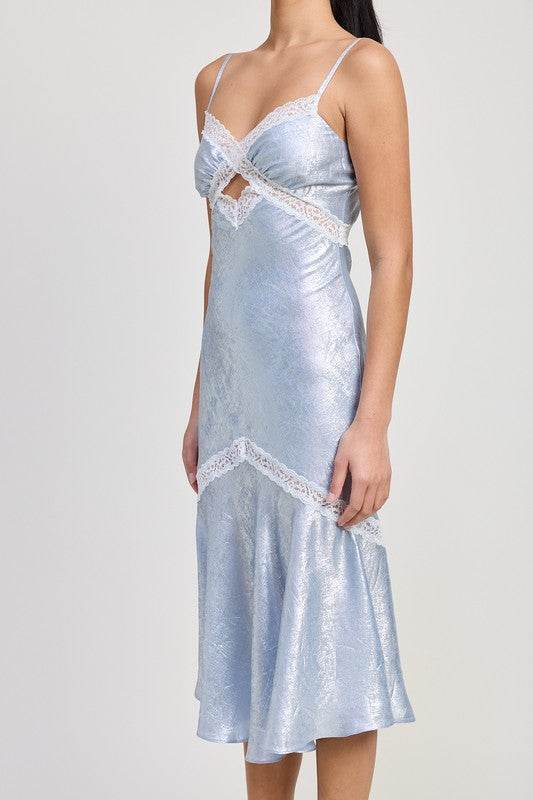 LACE TRIM MIDI SLIP DRESS