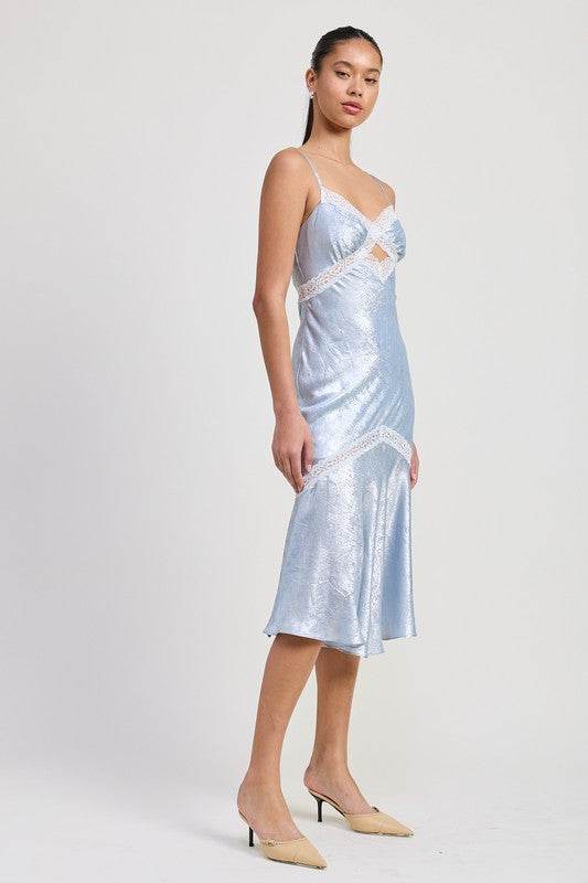 LACE TRIM MIDI SLIP DRESS