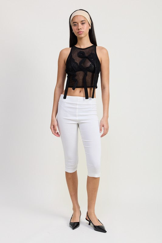 SLEEVELESS SHEER BOW TOP